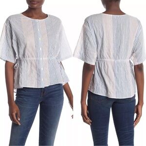 Madewell Atlantic Stripe Drawstring Waist Top Style L5107 Size XXS